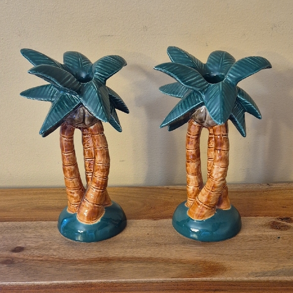 Vintage 1985 Sasparilla Tropical Palm Tree Candle Holders - Picture 1 of 5